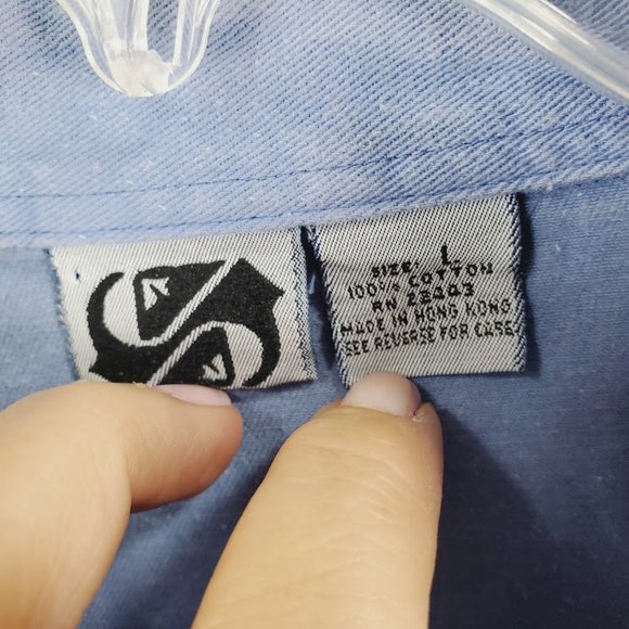 Vintage Quiksilver Snap Front Canvas Shirt XL Blue Surf Skate 80s 90s - Picture 3 of 5